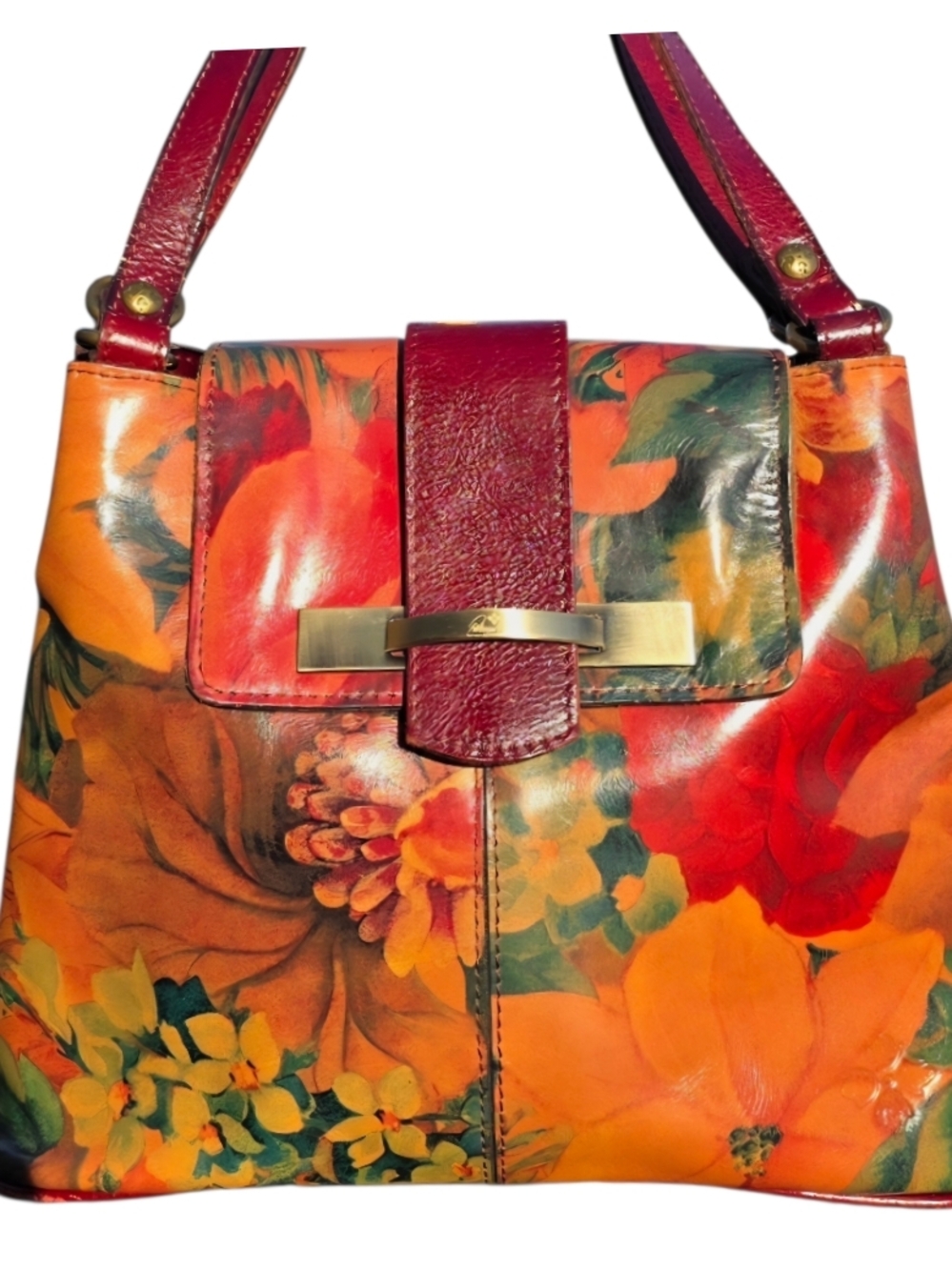 #149 Patricia Nash Larone  Multicolor Floral Leather Shoulder Bag